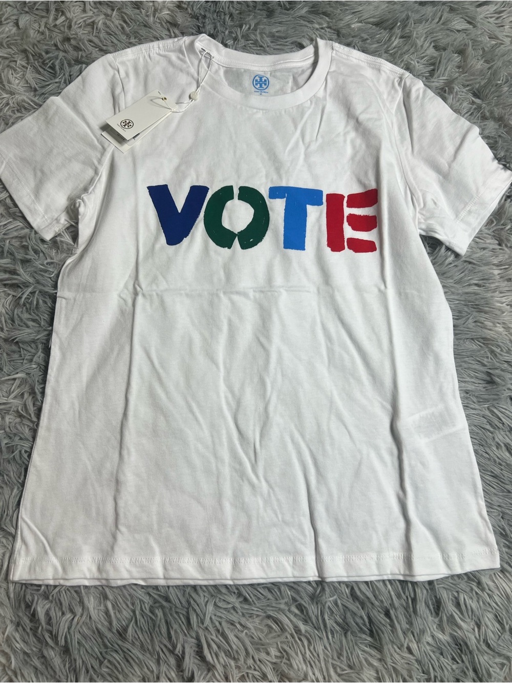 Tory Burch Women’s White Tee with Multicolor "VOTE" Graphic